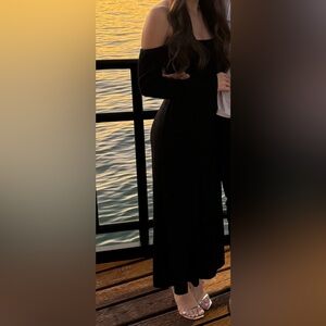 Reformation off the shoulder black dress